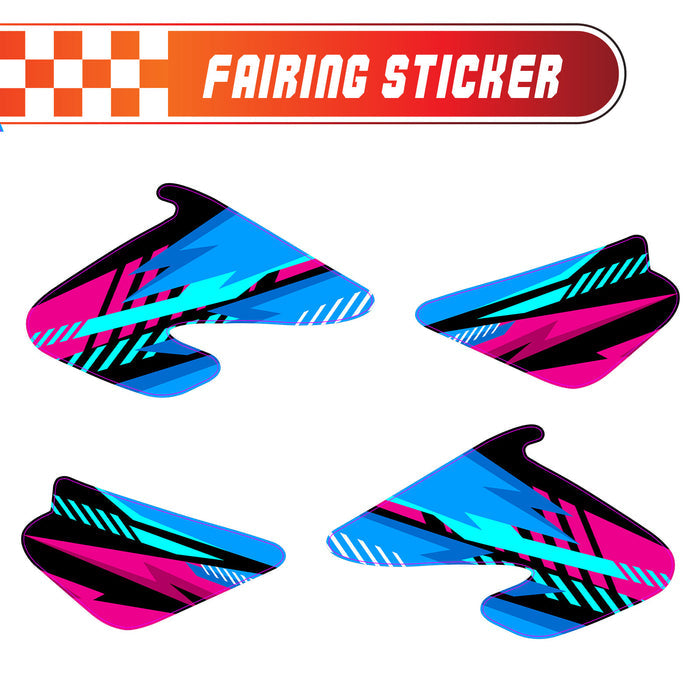 Blue geometric burst fairing sticker decal for Razor MX500 and MX650, custom number graphic kit by StickerBao.