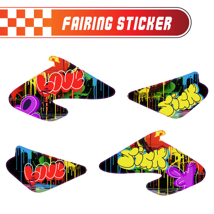 Graphic kit decals fairing sticker with custom numbers for Razor MX500 and MX650, featuring street graffiti design by StickerBao.