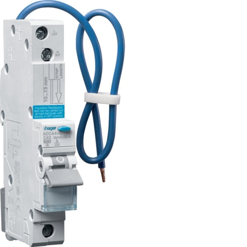 Hager ADC445G 45A, 1-Pole, 6kA C-Curve RCBO