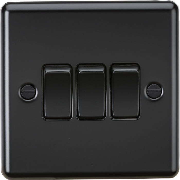 Knightsbridge MLA CL4MBB 10AX 3G 2 Way Plate Switch - Rounded Edge Matt Black