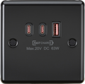 Knightsbridge MLA CL63WMB 230V Triple USB Charger Plate 2xUISB-C 1xUSB-A [20V DC Max. 63W] - Matt Black