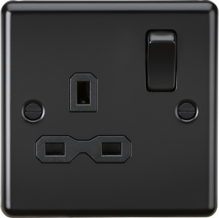 Knightsbridge MLA CL7MBB 13A 1G DP Switched Socket with Black Insert - Rounded Edge Matt Black