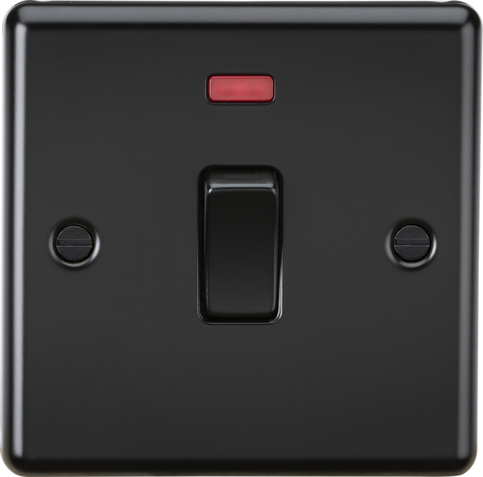 Knightsbridge MLA CL834NMBB 20A 1G DP Switch with Neon - Rounded Edge Matt Black