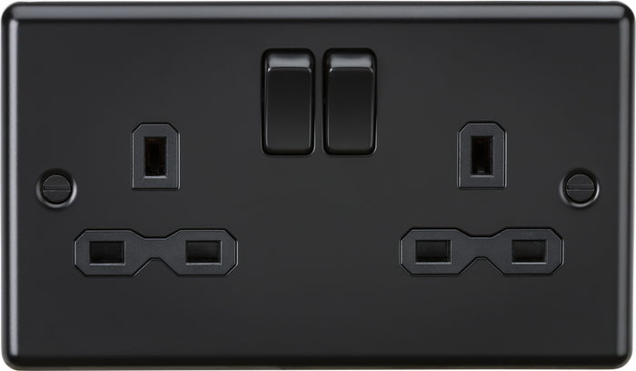 Knightsbridge MLA CL9MBB 13A 2G DP Switched Socket - Rounded Edge Matt Black