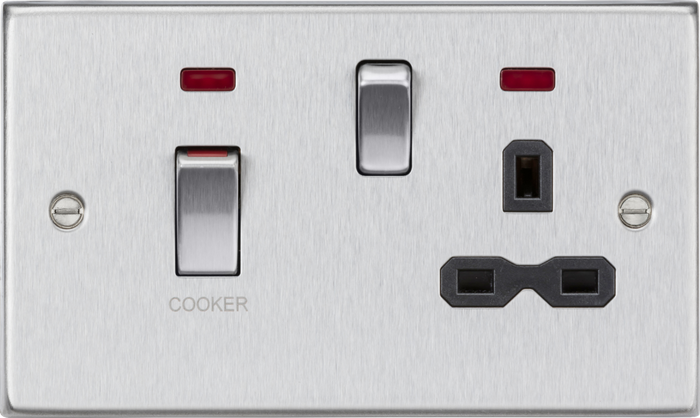 Knightsbridge MLA CS83MNBC 45A DP Switch & 13A Socket with Neons - Brushed Chrome with Black Insert