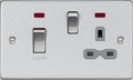 Knightsbridge MLA CS83MNBCG 45A DP Switch & 13A Socket with Neons - Brushed Chrome with Grey Insert