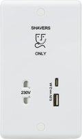 Knightsbridge MLA  CU8909 230V Shaver Socket with Dual USB A+C (5V DC 2.4A shared, Max. 12W)