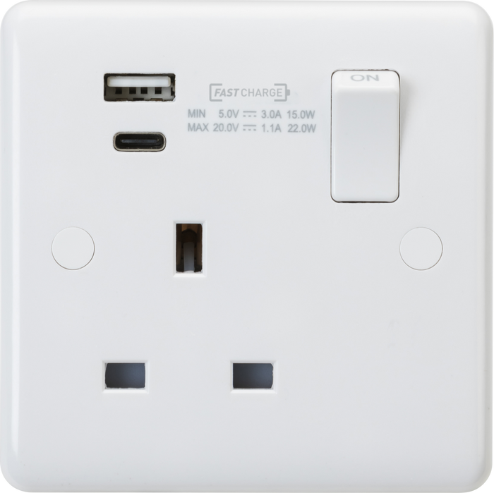 Knightsbridge MLA  CU9919D 13A 1G DP Switched Socket with Dual USB A+C (20V DC 1.1A) Max. 22W