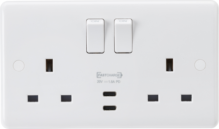 Knightsbridge MLA CU9930 13A 2G DP Switched Socket with Dual USB-C 20V DC 1.5A (Max. 30W)