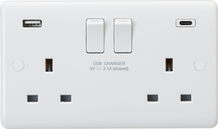 Knightsbridge MLA  CU9931D 13A 2G DP Switched Socket with Dual USB A+C [5V DC 3.1A shared] Max. 15.5W