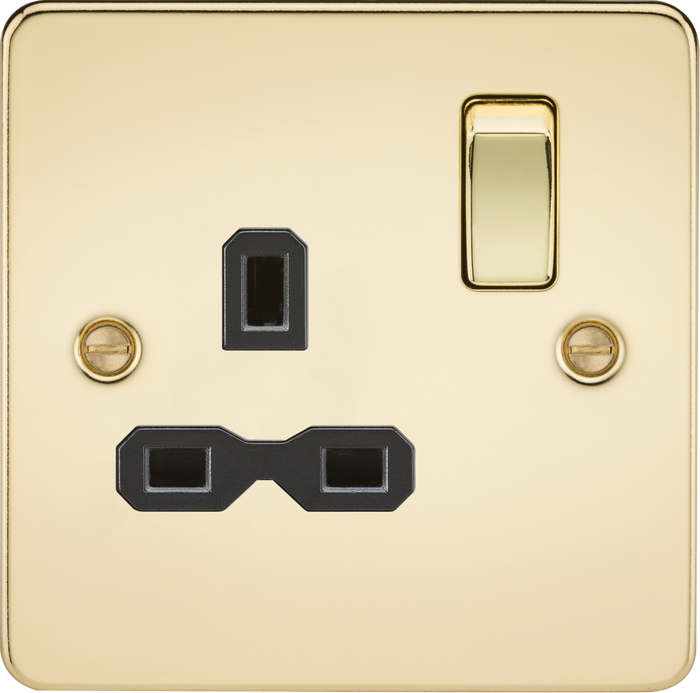 Knightsbridge MLA FPR7000PB Flat plate 13A 1G DP switched socket - polished brass with black insert
