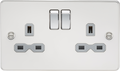 Knightsbridge MLA FPR9000PCG Flat plate 13A 2G DP switched socket - polished chrome with grey insert