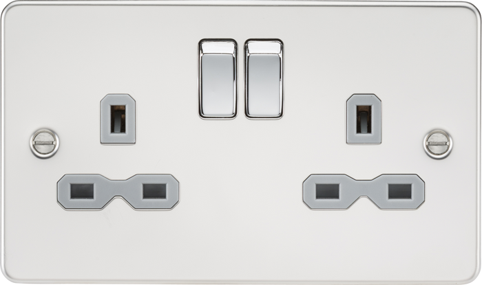 Knightsbridge MLA FPR9000PCG Flat plate 13A 2G DP switched socket - polished chrome with grey insert