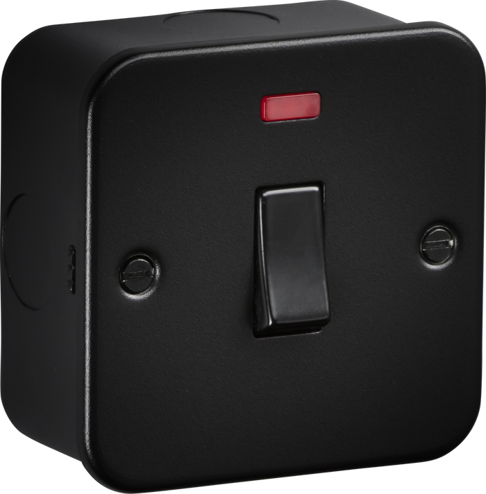 Knightsbridge MLA M8331NTB Metalclad 45A 1G DP Switched with Neon - Textured Sand Black Finish