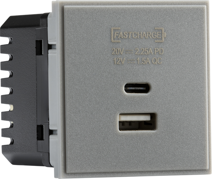 Knightsbridge MLA NETUSBPDGY Dual USB charger A+C (18W QC / 45W USB-PD) 50 x 50mmm - grey