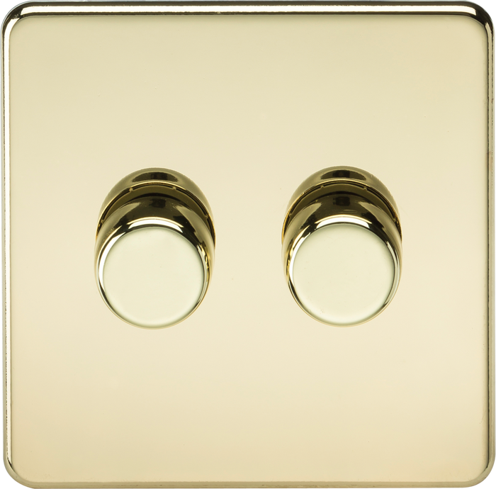 Knightsbridge MLA Screwless SF2192PB 2G 2-way 10-200W (5-150W LED) Intelligent dimmer - Polished Brass