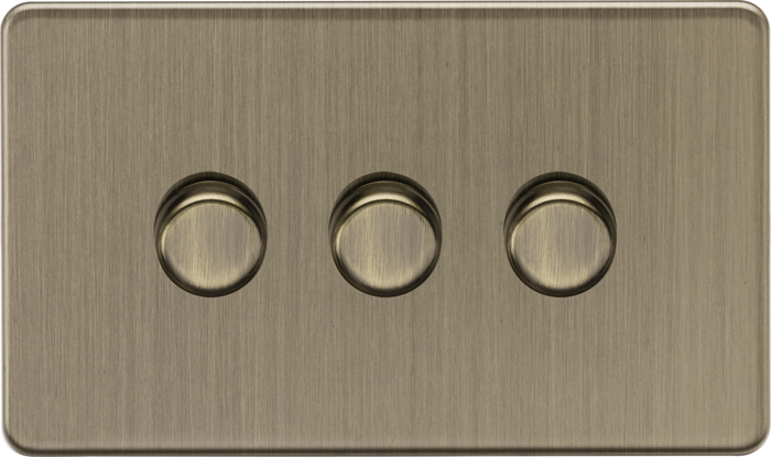 Knightsbridge MLA Screwless SF2193AB 3G 2-way 10-200W (5-150W LED) Intelligent dimmer - Antique Brass