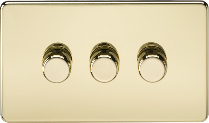 Knightsbridge MLA Screwless SF2193PB 3G 2-way 10-200W (5-150W LED) Intelligent dimmer - Polished Brass