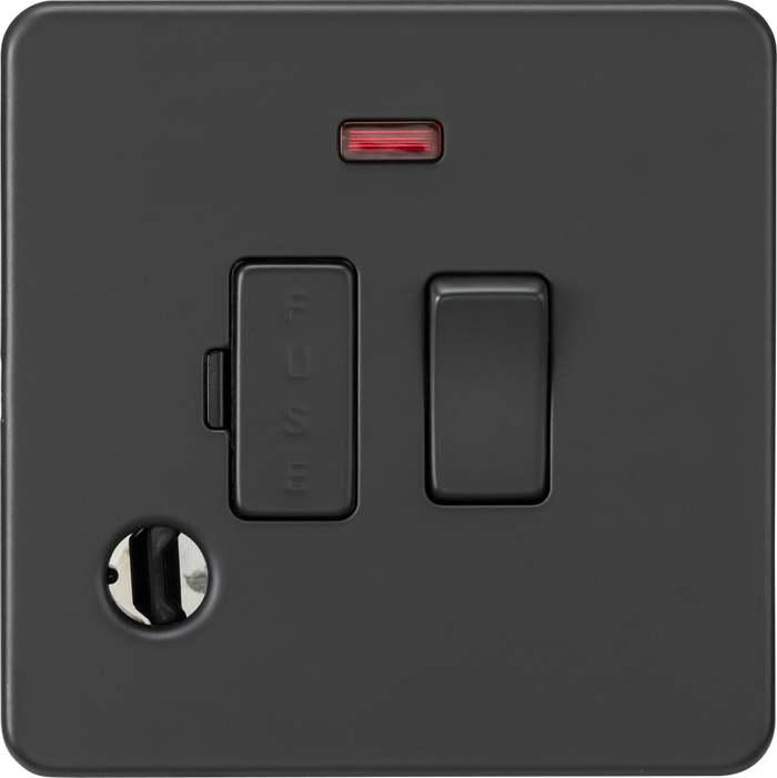 Knightsbridge MLA Screwless SF6300FAT 13A Switched Fused Spur with Neon and Flex Outlet - Anthracite