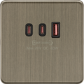 Knightsbridge MLA Screwless SF63WAB 1G Dual USB-C and USB-A Charger Plate [20V DC 63W] - Antique Brass