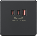 Knightsbridge MLA Screwless SF63WAT 230V Triple USB Charger Plate 2xUSB-C 1xUSB-A [20V DC Max. 63W] - Anthracite