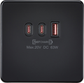 Knightsbridge MLA Screwless SF63WMB 230V Triple USB Charger Plate 2xUSB-C 1xUSB-A [20V DC Max. 63W] - Matt Black