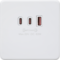 Knightsbridge MLA Screwless SF63WMW 230V Triple USB Charger Plate 2xUSB-C 1xUSB-A [20V DC Max. 63W] - Matt White