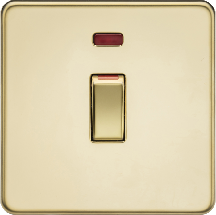 Knightsbridge MLA Screwless SF81MNPB 45A DP Switch with Neon (1G size) - Polihed Brass