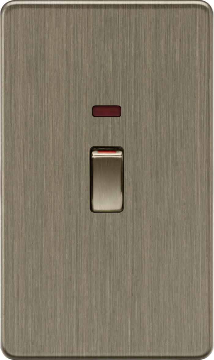 Knightsbridge MLA Screwless SF82MNAB 45A 2G DP switch with neon - Antique Brass