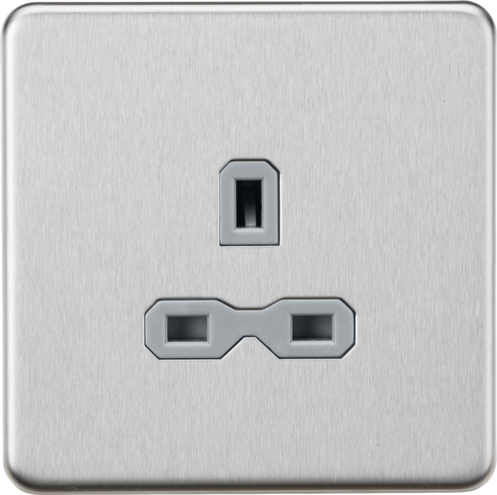 Knightsbridge MLA Screwless SFR7000UBCG 13A 1G Unswitched Socket - Brushed Chrome with Grey Insert
