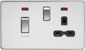 Knightsbridge MLA Screwless SFR83MNPC 45A DP Switch & 13A Socket with Neons - Polished Chrome with Black Insert