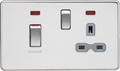 Knightsbridge MLA Screwless SFR83MNPCG 45A DP Switch & 13A Socket with Neons - Polished Chrome with Grey Insert