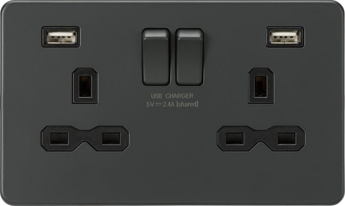 Knightsbridge MLA Screwless SFR9224AT 13A 2G switched socket with dual USB charger A + A (2.4A) - Anthracite