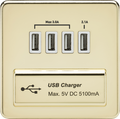 Knightsbridge MLA SFQUADPBW Screwless Quad USB Charger Outlet (5.1A) - Polished Brass with White Insert