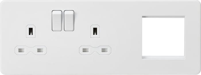Knightsbridge MLA SFR192LMW Screwless 13A 2G DP Socket + 2G Modular Combination Plate - Matt White