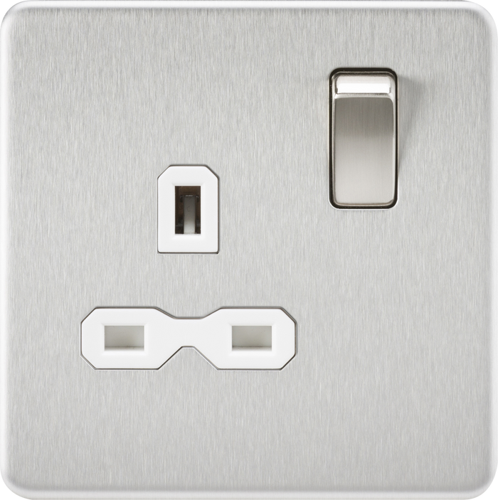 Knightsbridge MLA SFR7000BCW Screwless 13A 1G DP switched Socket - Brushed Chrome with white Insert