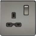 Knightsbridge MLA SFR7000BN Screwless 13A 1G DP switched socket - black nickel with black insert