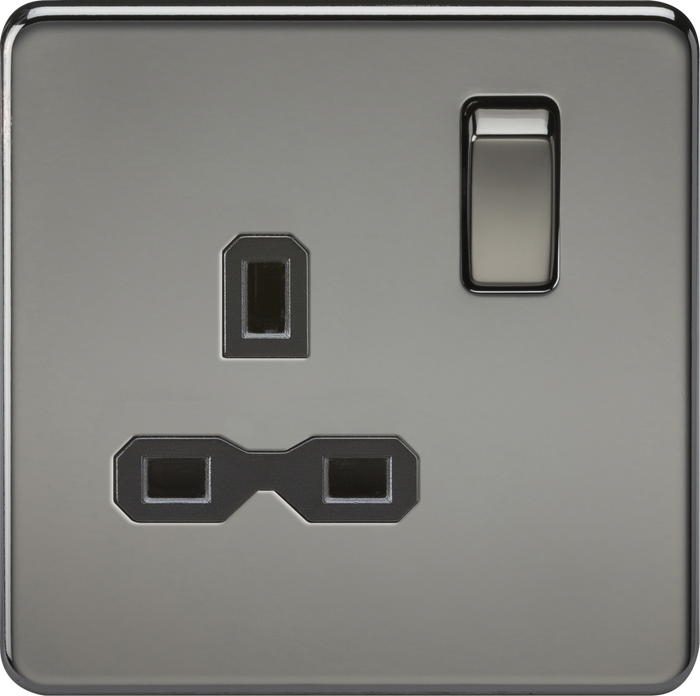 Knightsbridge MLA SFR7000BN Screwless 13A 1G DP switched socket - black nickel with black insert