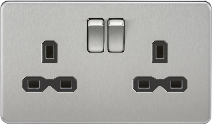 Knightsbridge MLA SFR9000BC Screwless 13A 2G DP switched socket - brushed chrome with black insert