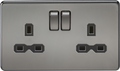 Knightsbridge MLA SFR9000BN Screwless 13A 2G DP switched socket - black nickel with black insert