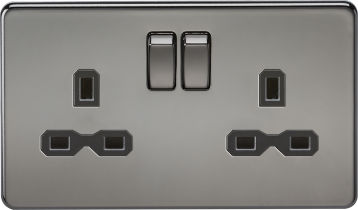 Knightsbridge MLA SFR9000BN Screwless 13A 2G DP switched socket - black nickel with black insert