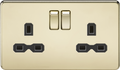 Knightsbridge MLA SFR9000PB Screwless 13A 2G DP switched socket - polished brass (Gold Effect) with black insert