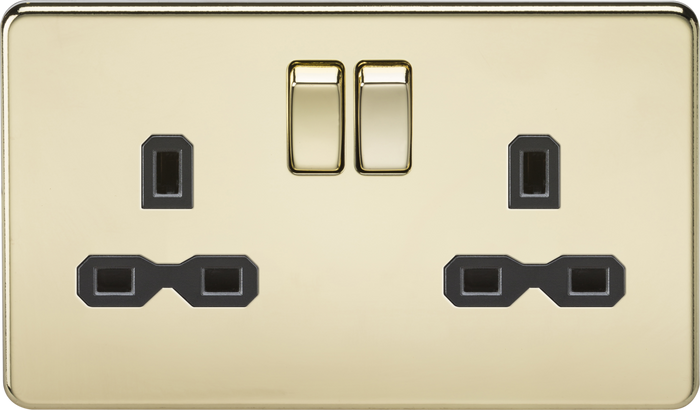 Knightsbridge MLA SFR9000PB Screwless 13A 2G DP switched socket - polished brass (Gold Effect) with black insert