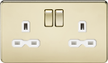 Knightsbridge MLA SFR9000PBW Screwless 13A 2G DP switched socket - polished brass (Gold Effect) with white insert
