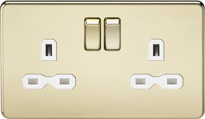 Knightsbridge MLA SFR9000PBW Screwless 13A 2G DP switched socket - polished brass (Gold Effect) with white insert
