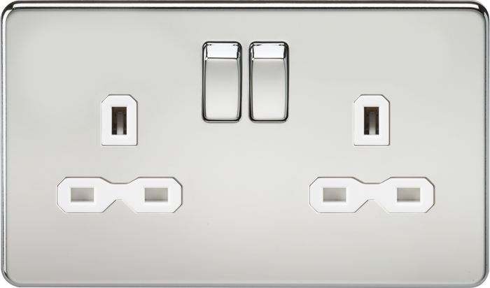 Knightsbridge MLA SFR9000PCW Screwless 13A 2G DP switched socket - polished chrome with white insert
