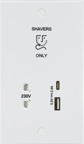 Knightsbridge MLA  SN8909 230V Shaver Socket with Dual USB A+C (5V DC 2.4A shared, Max. 12W)
