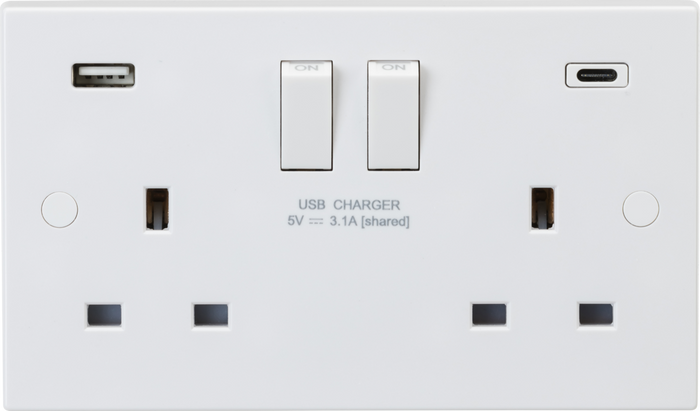 Knightsbridge MLA  SN9931D 13A 2G DP Switched Socket with Dual USB A+C [5V DC 3.1A shared] Max. 15.5W