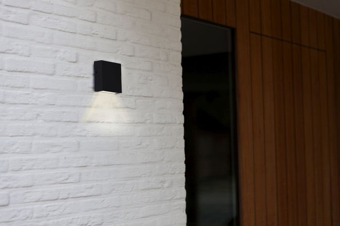 Lutec 5104002012 gemini xf ip54 integrated led wall light in matt black 800 lumen 3000k