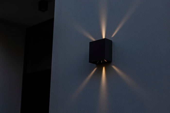 Lutec 5104003012 gemini beams ip54 integrated led wall light in matt black 400 lumen 3000k